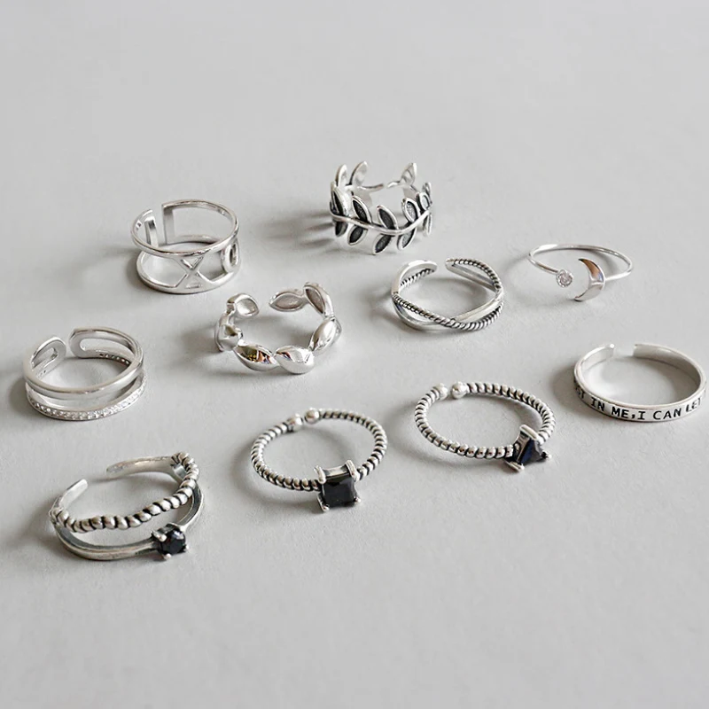 

BIG J.W Vintage Multi Styles Geometric Women Knuckle Stackable Ring 925 Sterling Silver Adjustable Finger Ring Fine S925 Jewelry