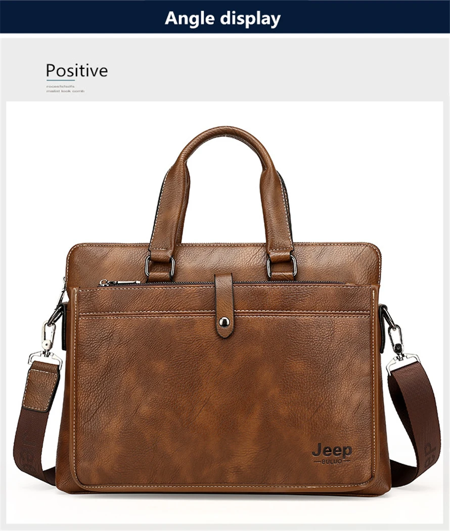 Мужской роскошный кожаный портфель jeep buluo, коричневая деловая сумка для ноутбука 14", портфель для документов, переносная сумка с ремнем через плечо, модель 9616, все сезоны