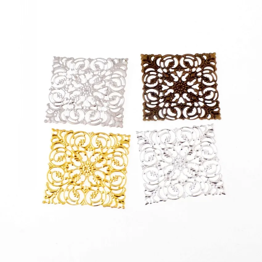 

Free shipping 10Pcs 4Color Metal Filigree Square Wraps Connectors Jewelry Findings Connectors 51*51mm