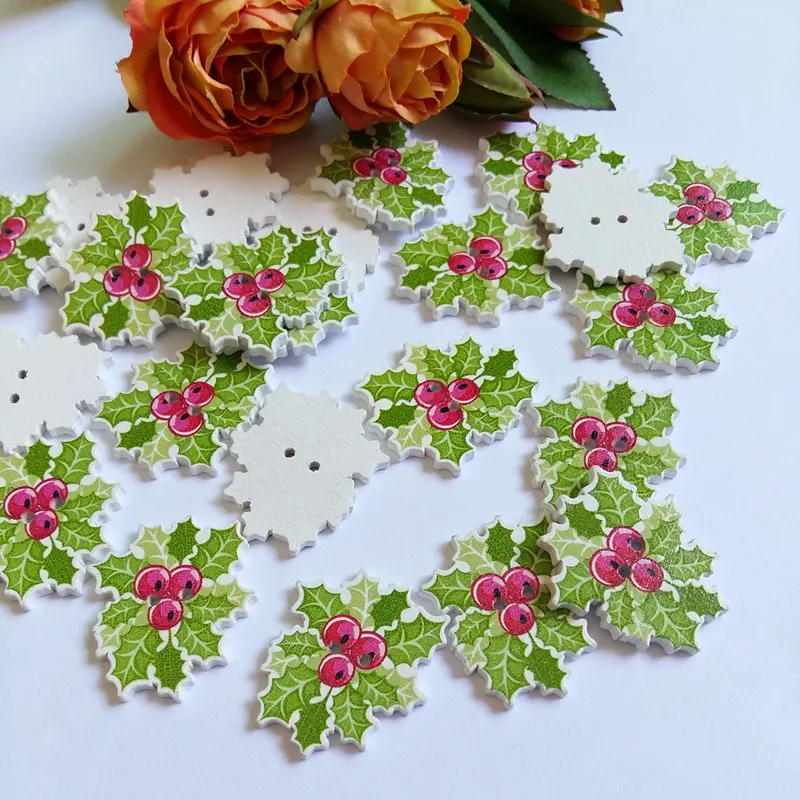 50pcs Multicolor Christmas Pattern Wooden Buttons 2 Hole Scrapbooking Supplies Sewing Scrapbooking 2