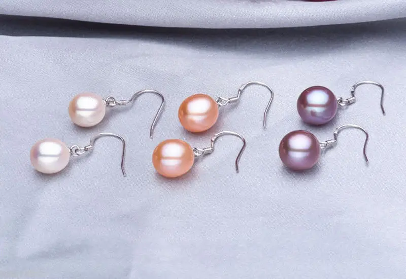 

Free shipping Fashion 3 pair sterling Silver 7-8mm Colorful Pearl Dangle Ear Hook Earrings Hot 6.10