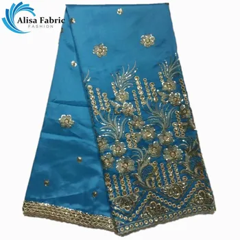 

Alisa Sky Blue Indian George Lace Fabric High Quality Embroidery African George Satin Lace Fabric with sequins For Women Dress