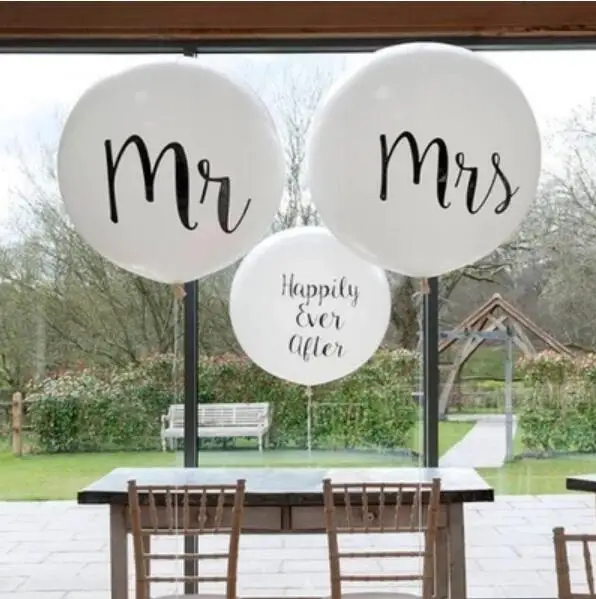 

1PCS 36inch Mr Mrs Just Married Latex Balloons Bride Printed Round Air Helium Balloon For Wedding Party Decoration ballon