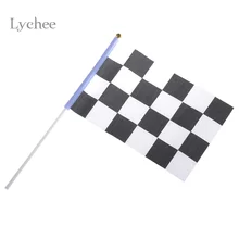 Lychee 5 Pieces Lot Checkered Flag Hand Signal Flags Black and White Chequered F1 Racing Flag
