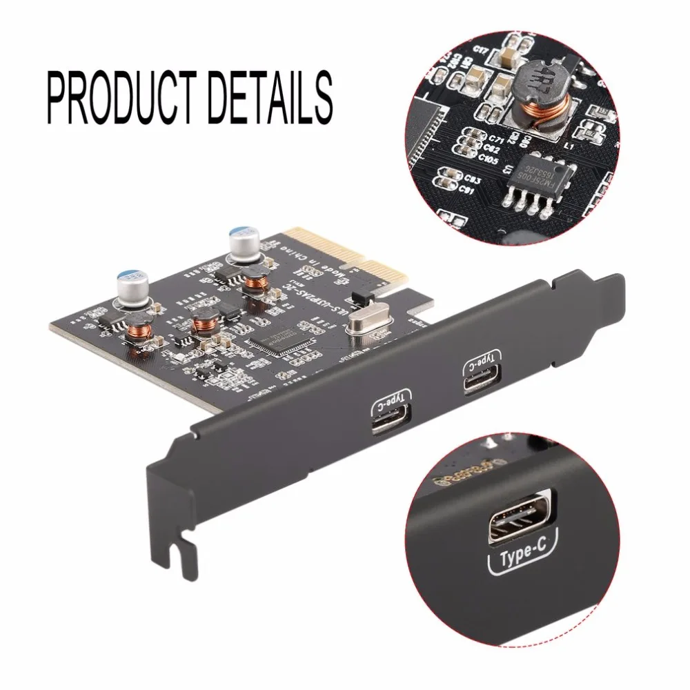 

2 Type C Ports USB 3.1 (10Gbps) PCI-E PCI Express Card Expansion Card Host Card Hub Controller for Desktops Speed Up to 10Gbps