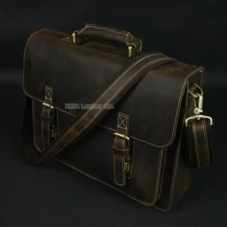 Vintage Crazy Horse Leather Men's Briefcase Laptop Bag Business Bag Genuine Leather Briefcase Men Shoulder Bag Crossbody bag