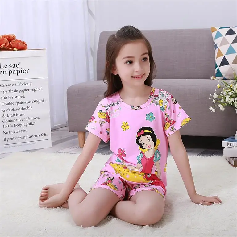 color at picture Детский пижамный комплект, летние пижамы с короткими рукавами для мальчиков и девочек, милая Домашняя одежда с героями мультфильмов, комплект детской одежды для сна, 55UY78 - Цвет: color at picture