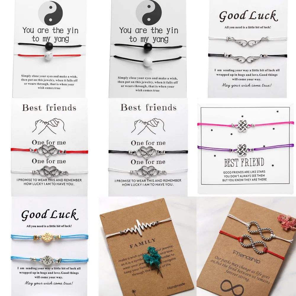 17KM Bohemian Heart Couples Bracelets Set For Women Men Infinite Wing Knot Contrast Bracelet Best Friend Wish Jewelry 2pcs/set