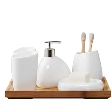 Керамический набор аксессуаров для ванной комнаты, диспенсер для мыла/держатель для зубной щетки/стакан/мыльница, Товары для ванной