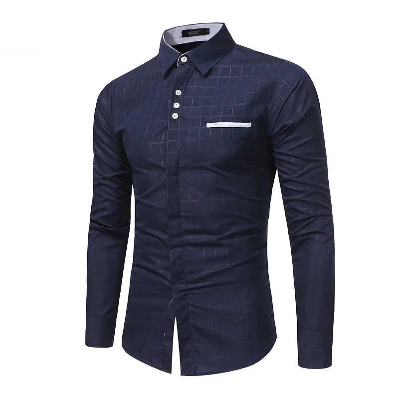 XMY3DWX 2019 fashion men's Slim fit grid square neck Long sleeve shirts ...