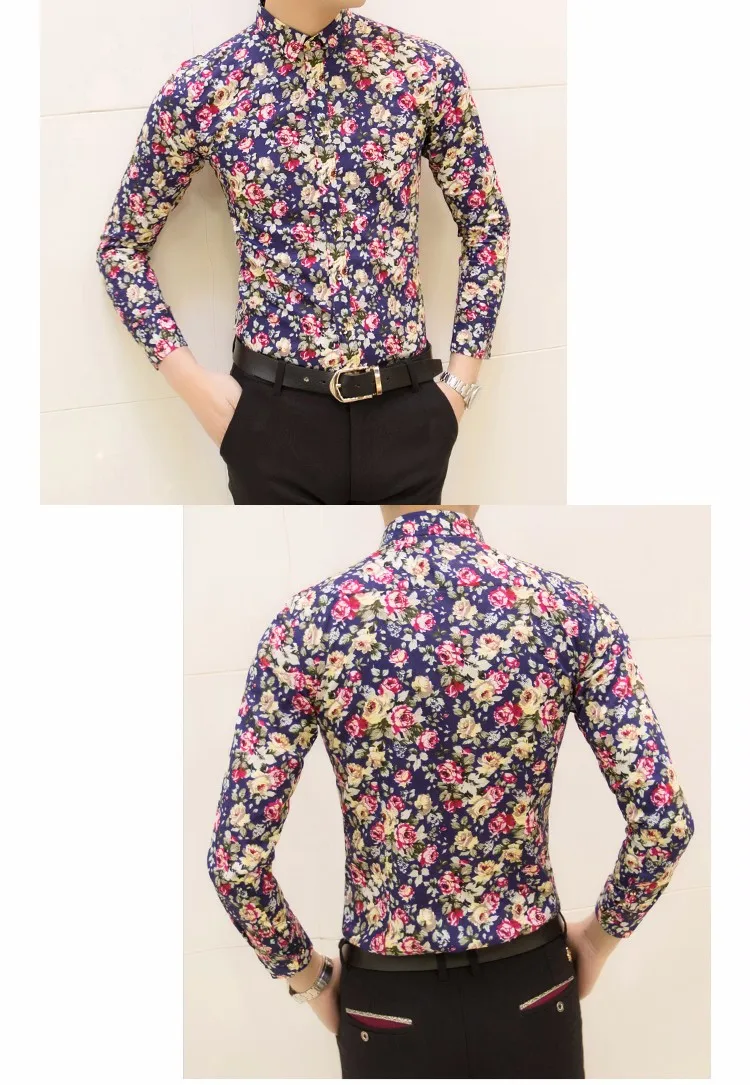 HCXY Бесплатная Доставка Красочные сезон весна-лето мода бренд мужской одежды рубашка с принтом Большие размеры тонкий рубашка с цветочным
