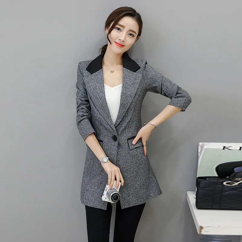 Women Blazers Jackets Gray Blazer Ladies Blazer Coat Casual One Button