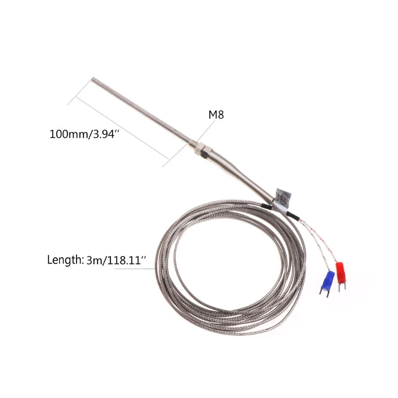 

3m/10ft K Type Thermocouple 100mm Probe Stainless Steel High Temperature Sensor Probe