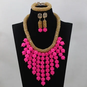 

Fashion Pink Beaded Balls Women Jewelry Set Champagne Gold Crystal Party Events Necklace Set Gift Free Shipping WD549