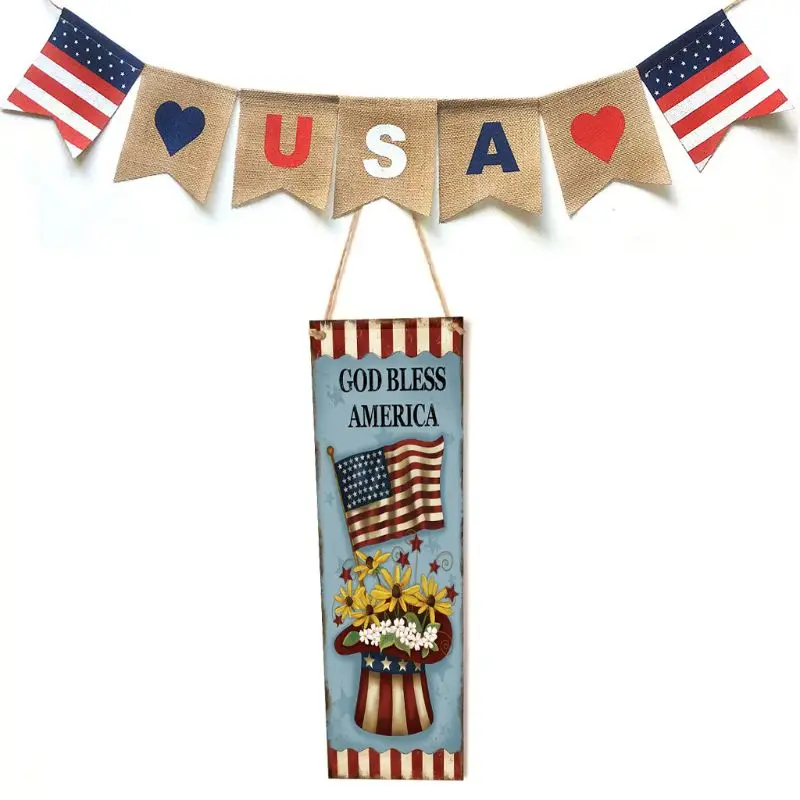 

Rustic Wooden Happy God Bless America Flag Sign Plaque Independence Day Room Home Decoration Collection Gift
