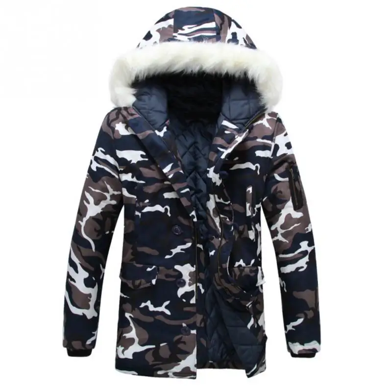 

Men's Outdoor Sports Thicker Coats Hunter Long Sleeve Hooded Camouflage Down Parkas Big Fur Collar Hunting Jackets