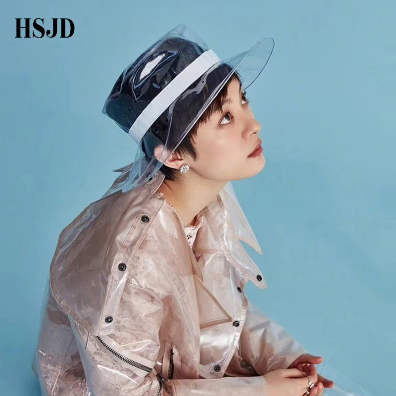 

2018 New Fashion PVC Big Brim Sun Hats Women Visor Cap Transparent Visor Purple Blue Yellow Plastic Hat Ladies Top Star Caps