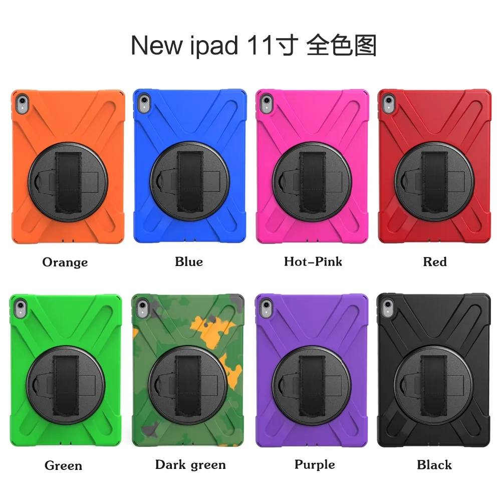 11'' New 360 Armor Coque for iPad Pro 11 2018 Case 360 Rotation Hand Strap Silicon PVC Cover for iPad Pro 11 Kids Cover (2)