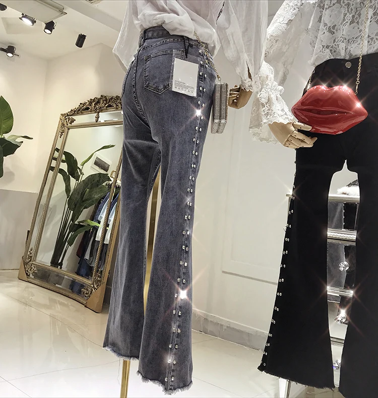 Новинка года; Узкие расклешенные Стрейчевые обтягивающие джинсы с высокой талией; обтягивающие джинсы; одежда с высокой талией