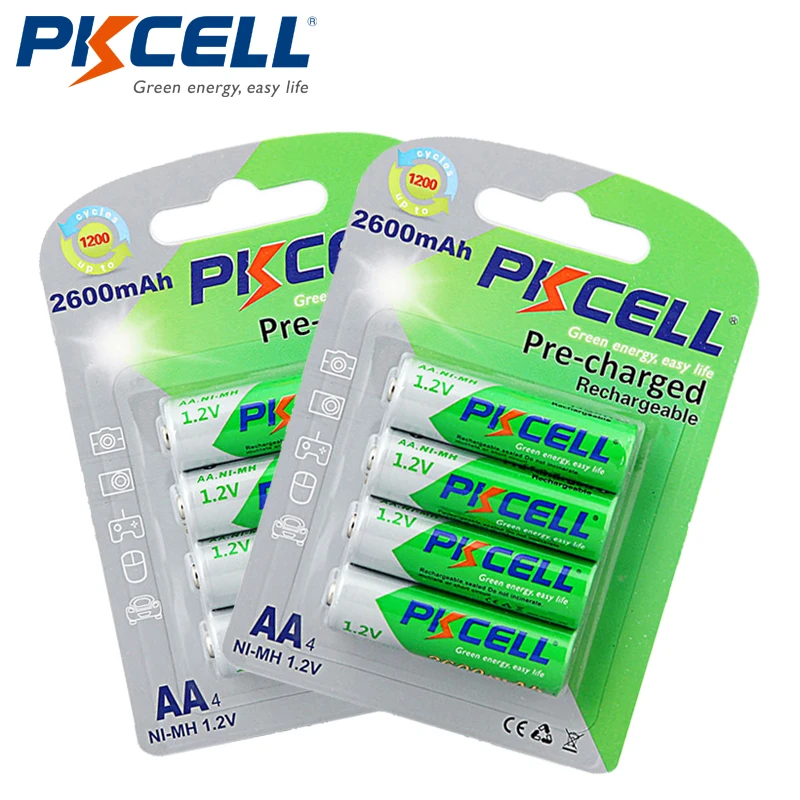 2 упаковки/8 шт. аккумуляторы PKCELL AA Ni MH 2600 мАч 1 в|rechargeable battery|battery 2600mahbattery a |