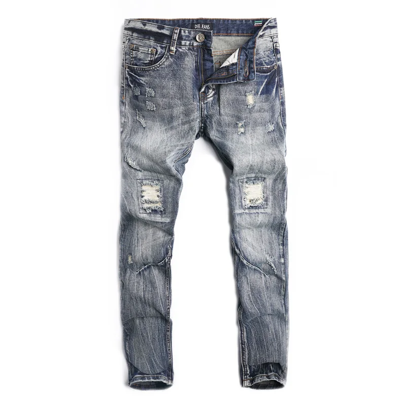 

Vintage Fashion Men Jeans Gray Color Straight Fit 100% Cotton Denim Pants Dsel Ripped Jeans Men Streetwear Hip Hop Jeans homme
