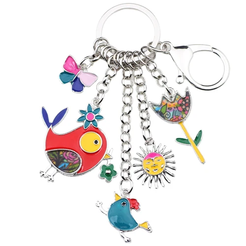 Multicolr Bonsny, животное, эмаль, птица, Подсолнух, цветок, брелок в форме бабочки, женские Брелки, подарок, подвески-сумочки, брелок, Автомобильный ключ, амулеты, ювелирные изделия - Цвет: Multicolr