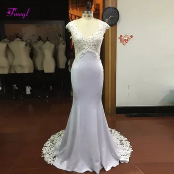 

Fmogl Glamorous Appliques Beaded Mermaid Wedding Dress 2019 Vintage Cap Sleeves Bohemian Wedding Gown Robe De Mariage Plus Size