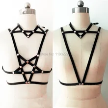 Star Garters Sexy Punk Goth RIVET Handmade Body Bondage Cage Belt Real Leather Pentagram Pentacle Harness
