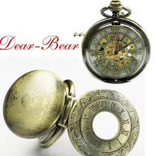 8050) Античная бронза викторианской Стиль Роман Количество двойной Хантер Дело Механические карманные часы, 6 шт./партия