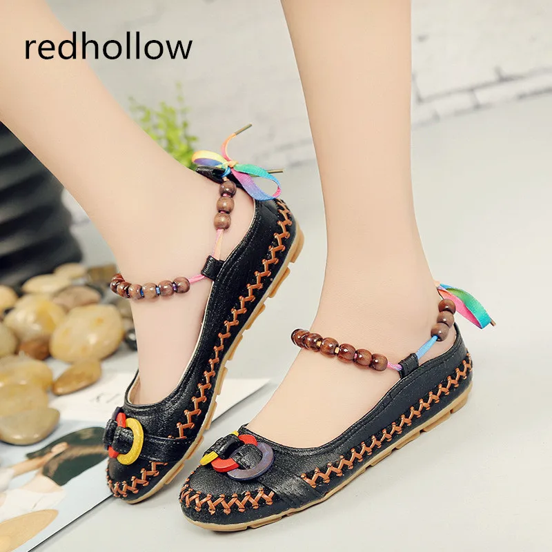 

Casual Flat Shoes Women Flats Handmade Beaded Ankle Straps Loafers Zapatos Mujer Retro Ethnic Embroidered Shoes Flat Plus Size42