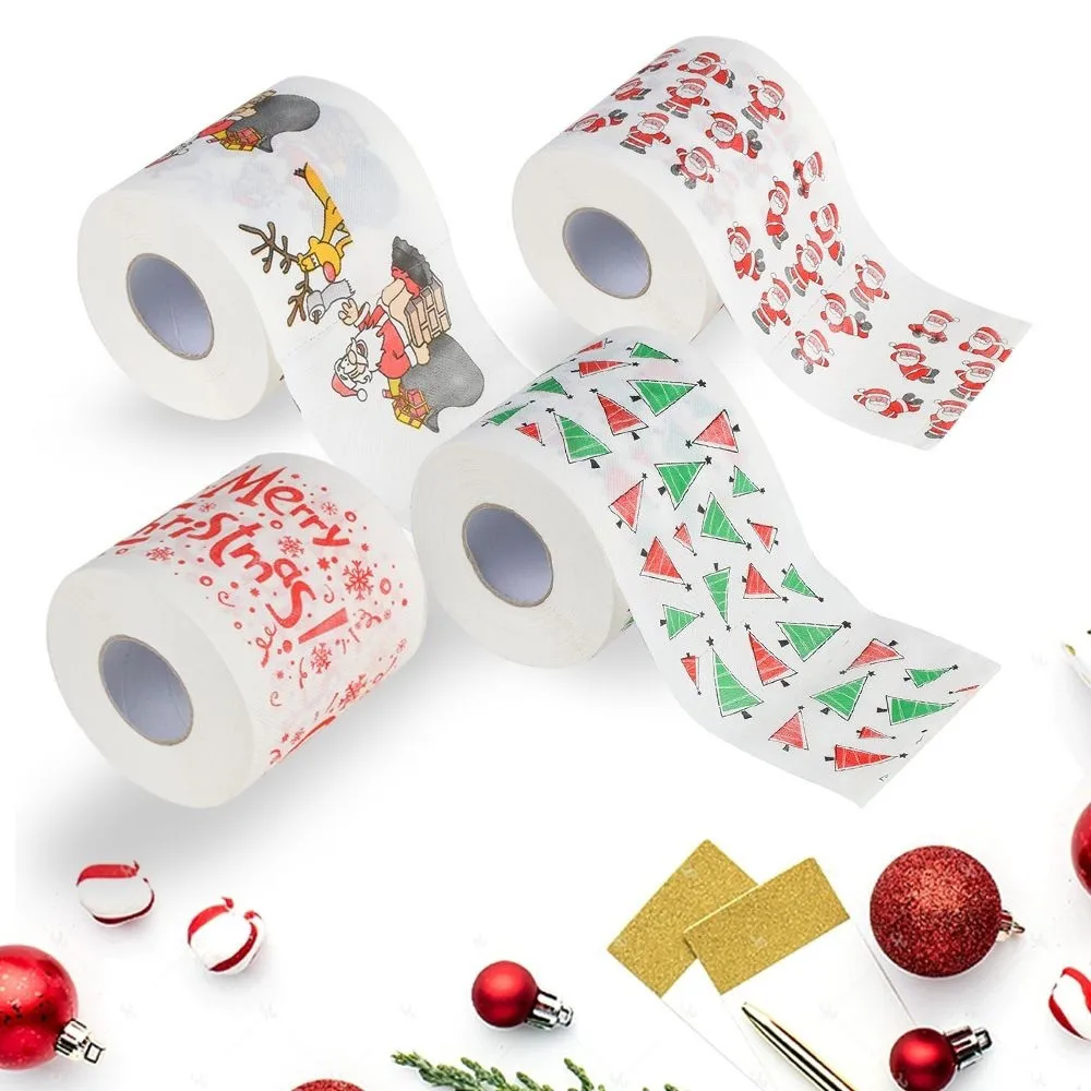 1Roll Merry Christmas Supplies Santa Claus/Deer Printed Toilet Paper Home Bath Living Room Toilet Paper Tissue Roll Xmas Decor