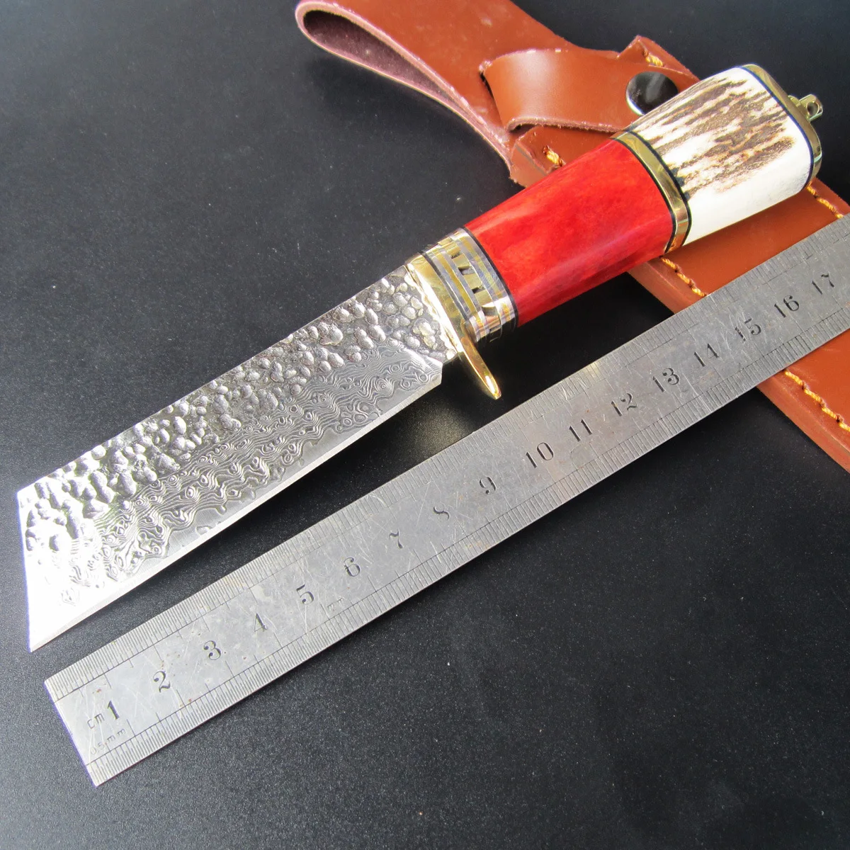 Outdoor knives manual hunting knife flat head Damascus steel straight