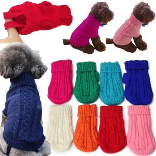 Вязаный джемпер для маленьких собак и кошек, зимний осенний теплый свитер, пальто для щенков, одноцветная модная одежда