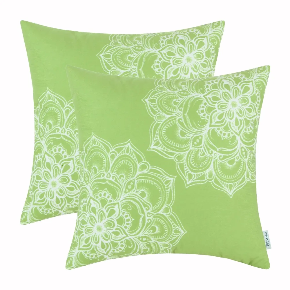 

2PCS Square CaliTime Pillows Shell Cushion Cover Home Decor Short Plush Flowers 20" X 20" (50cm X 50cm) Puke Green