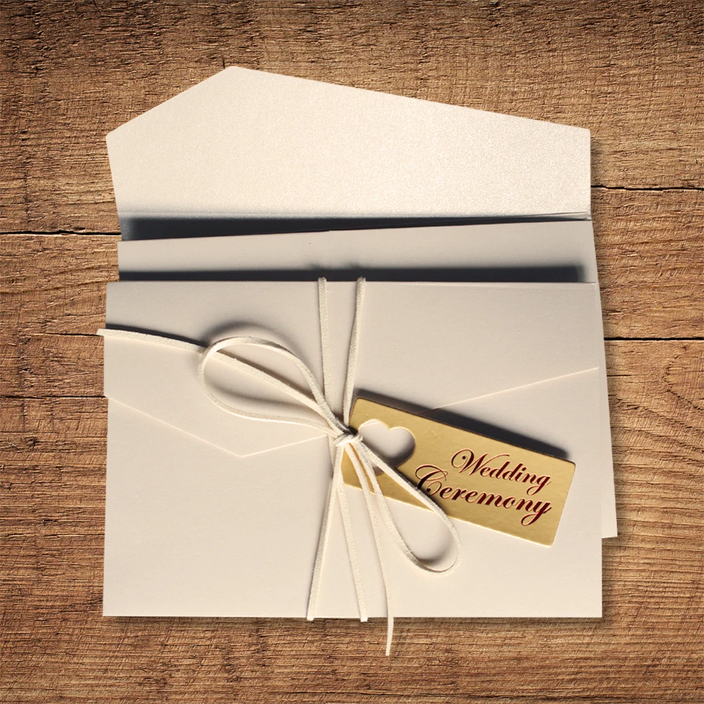 Pearl White Pocket Wedding Invitations with Golden Invite Cards RSVP and Return Envelopes Included  - 32857462375
