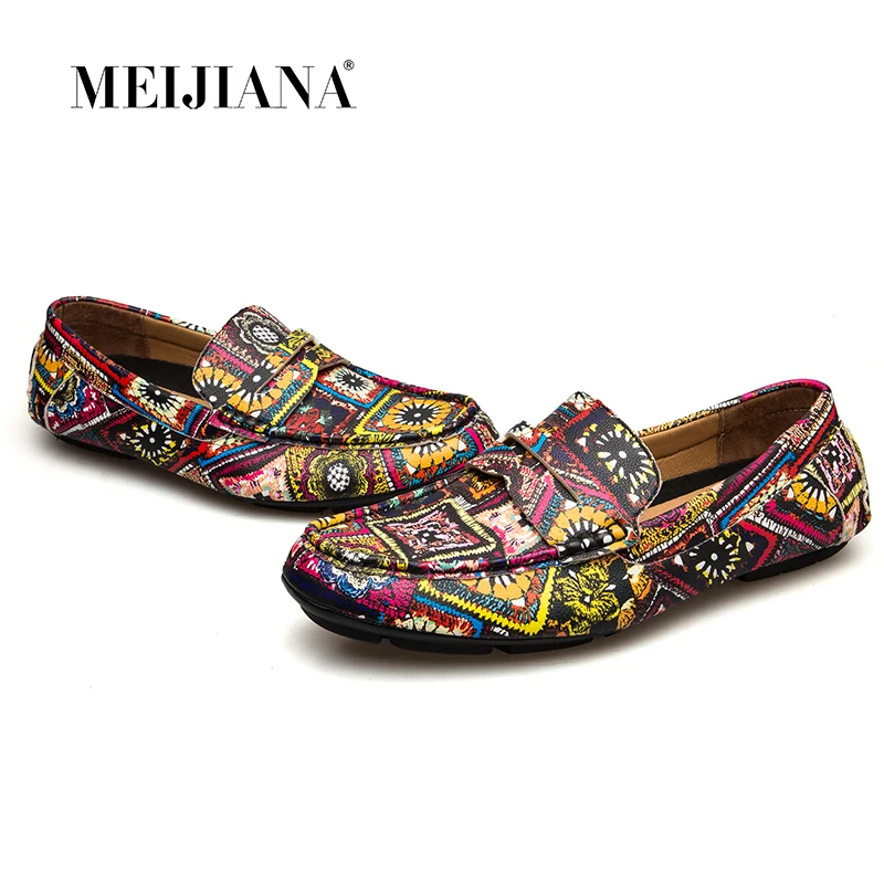 MEIJIANA Brand Leather Men Flats New Men Casual Shoes High Quality Loafers Driving Shoes Colorful Fashion Boat Shoes