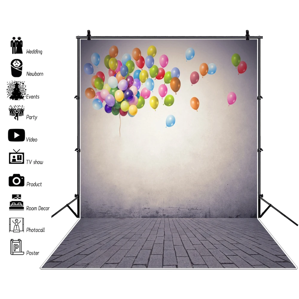 

Laeacco Photography Backgrounds Balloons Gradient Solid Color Wall Brick Floor Photographic Backgrounds Photocall Photo Studio