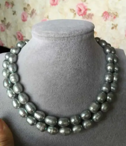 

single strand 12-14mm BAROQUE freshwater GREY PEARL NECKLACE 38inch 14k gold