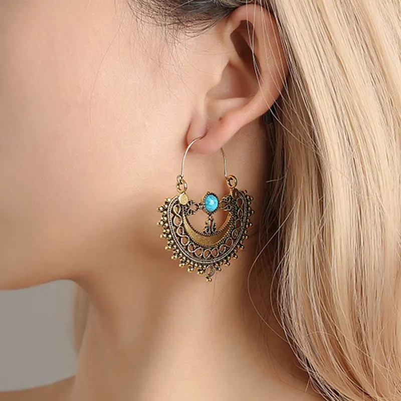 

18 Style Indian Tribal Brass Earring Dangle Drop Earring Hollow Flower Ornate Swirl Gypsy Earring For Women Boho Vintage Earring