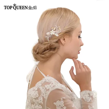 

TOPQUEEN Handmade Hair Comb Wedding Headpiece Clear Crystal Hair Clips Water Drop Pearl Bride Hair Comb HP69