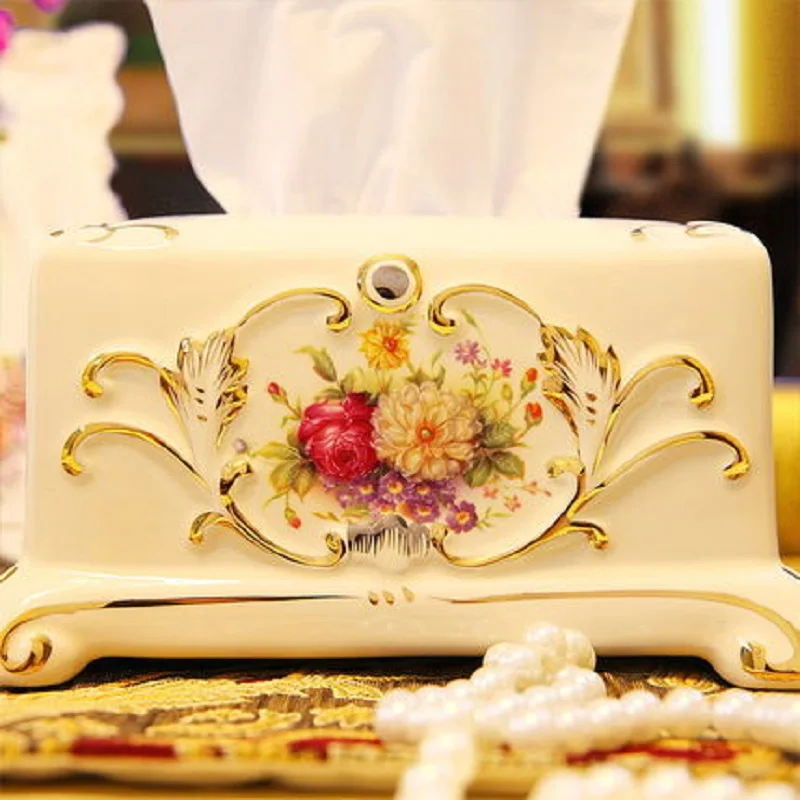 Practical European living tissue box ceramic garden creative Home Furnishing household decorations retro box