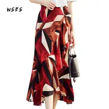 Летние черные, красные цветочные длинные тюлевые юбки для женщин с высокой талией с оборками юбка бандажная элегантная миди Асимметричная юбка