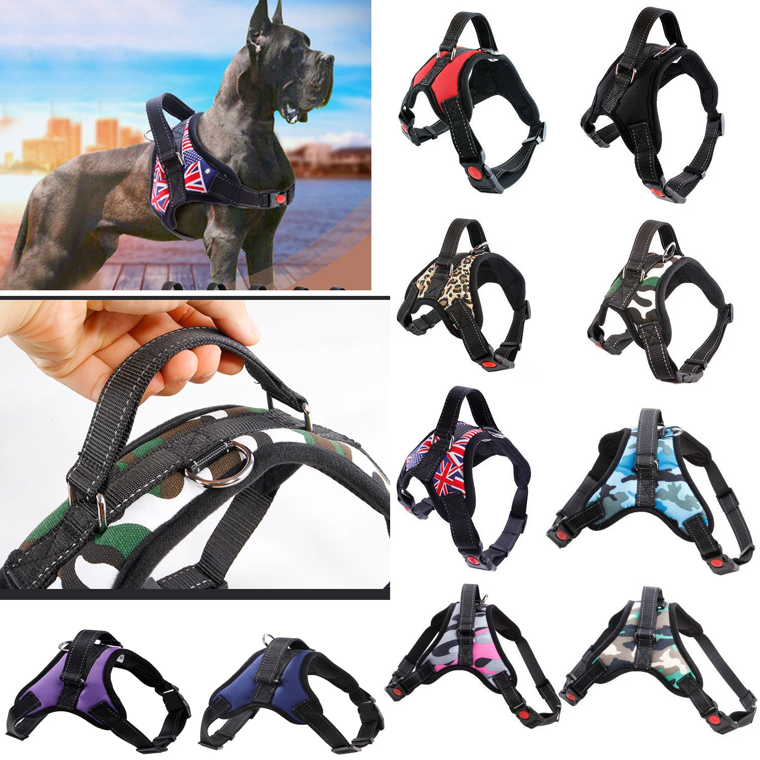 

Nylon Heavy Duty Dog Pet Harness Collar K9 Service Padded Extra Big Large Medium Small Dog Harnesses Vest for Dogs Pet Supplies