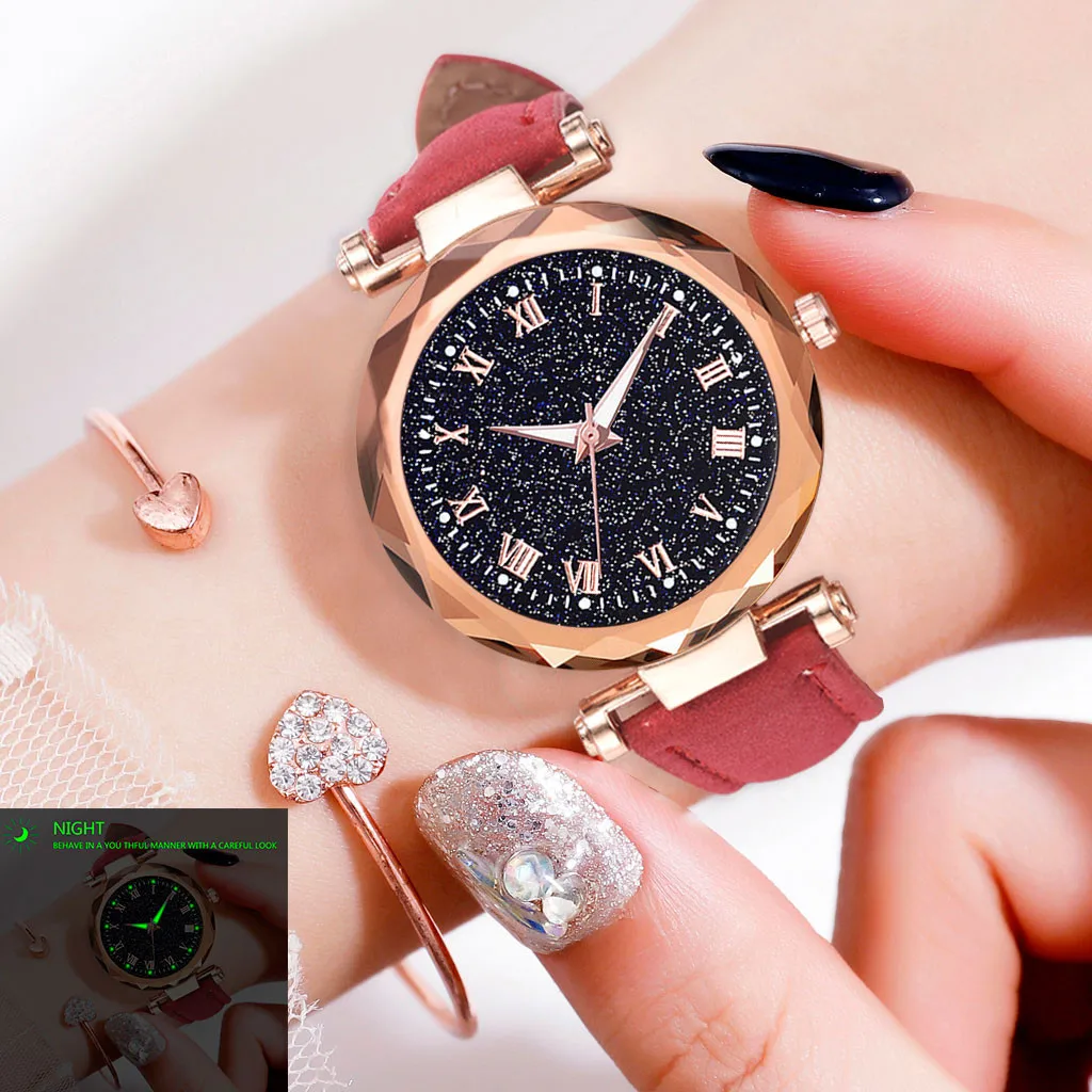 

New Rhombus Glass Starry Sky Watch Simple Temperament Ladies Luminous Belt Watch