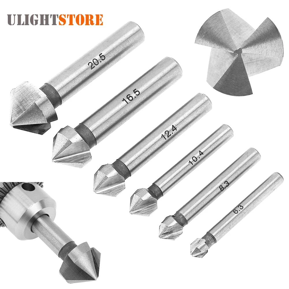 6pcs 3 Edge 90 Degrees Drill Bit Set Chamfer End Mill Cutter Chamfering