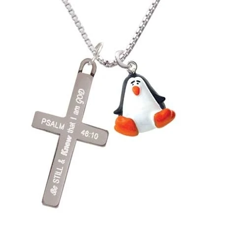 Resin Penguin - Be Still and Know - Cross Necklace (1)