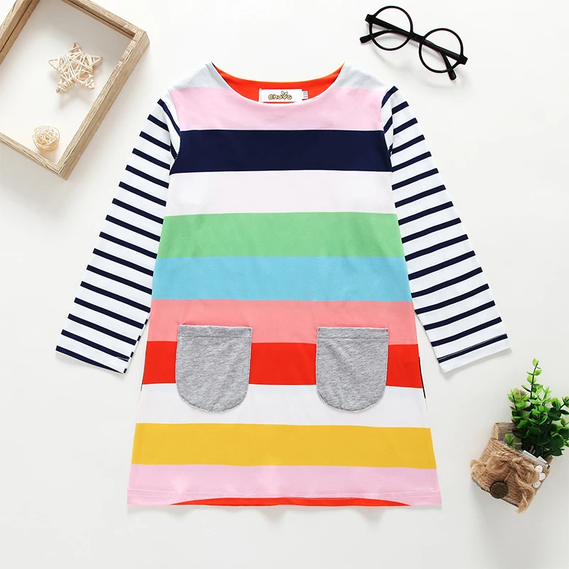 

2019 baby girl clothes spring and autumn new female baby seven-color striped dress children's clothing round neck cotton dress