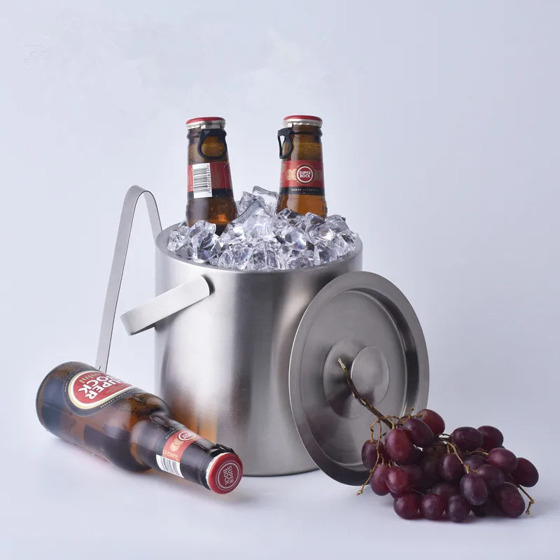 1.3L Portable Double Wall Stainless Steel Ice Bucket Bar Ice Holder cooler with Tong
