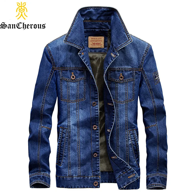 

Plus Size 2019 New Arrival Denim Man Outerwear Casual Men Jacket 2 Colors Turn-down Collar Men Coat Size M-4XL
