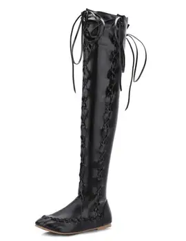 

Chaussure Femme Autumn Flats Gladiator Shoes Woman Zapatos Mujer Over The Knee Lace Up Thigh High Boots For Women Girls P161226